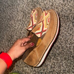 Women’s Casual Slip-On Loafers in Tan with Patterned Accent